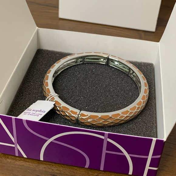 Lia Sophia Bracelet Honeycomb Metal Stretch Bangle Orange Jewelry Gift - Picture 2 of 7
